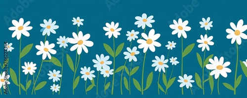 Daisy pattern, hand draw, simple line, green and blue © Celina