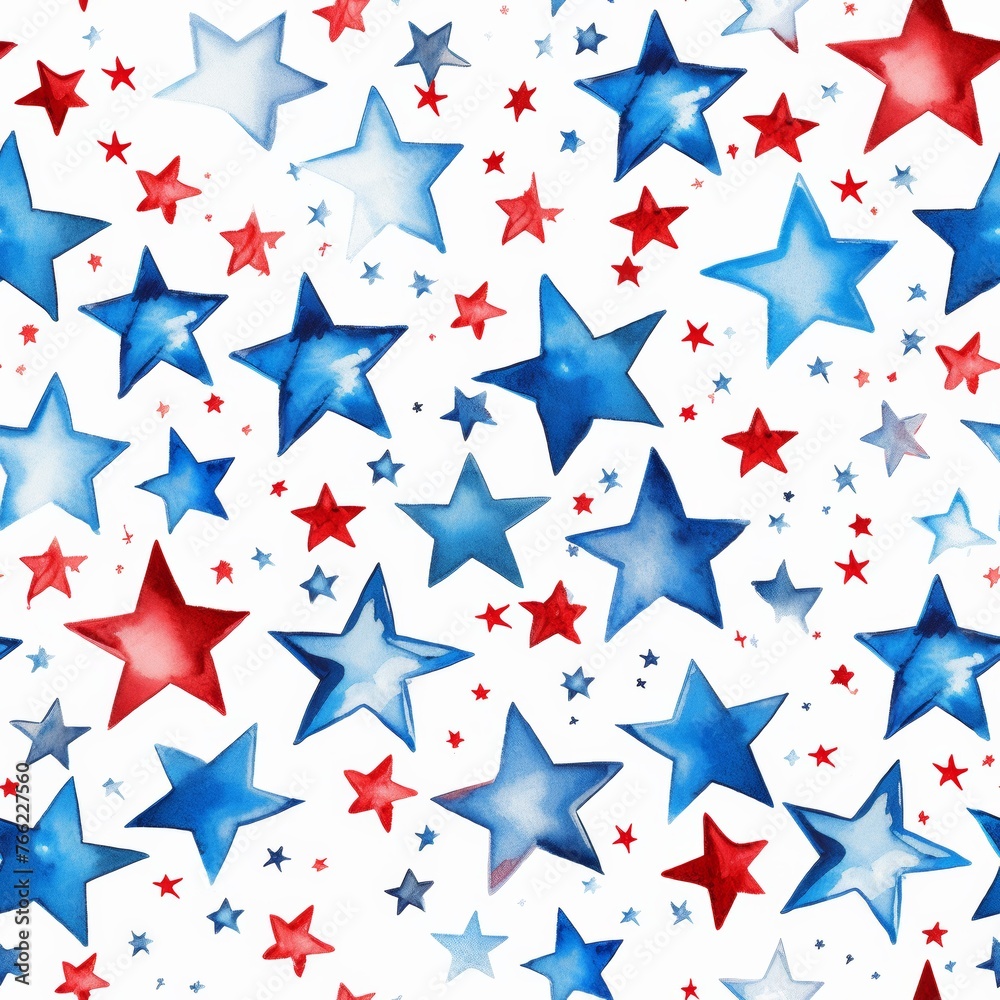 Watercolor asbtract stars background in red and blue colors. USA national holiday concept background. Seamless background. Watercolor asbtract stars background in red and blue colors. USA national holiday concept background. Seamless background.