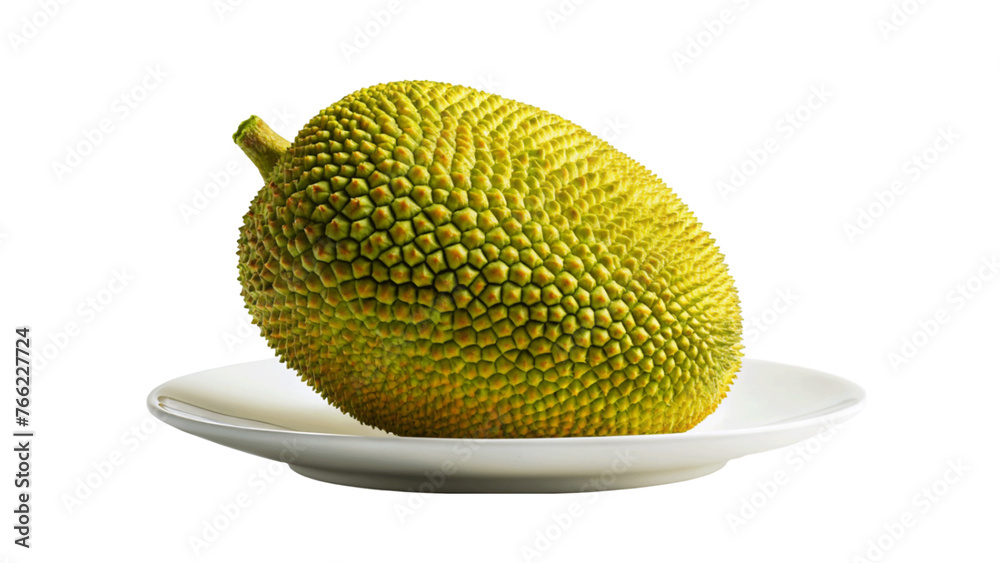 A fresh jackfruit on plate isolated on Transparent background.