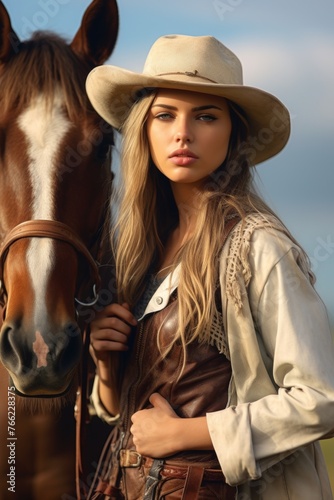 cowgirl with horse Generative AI © Valentine