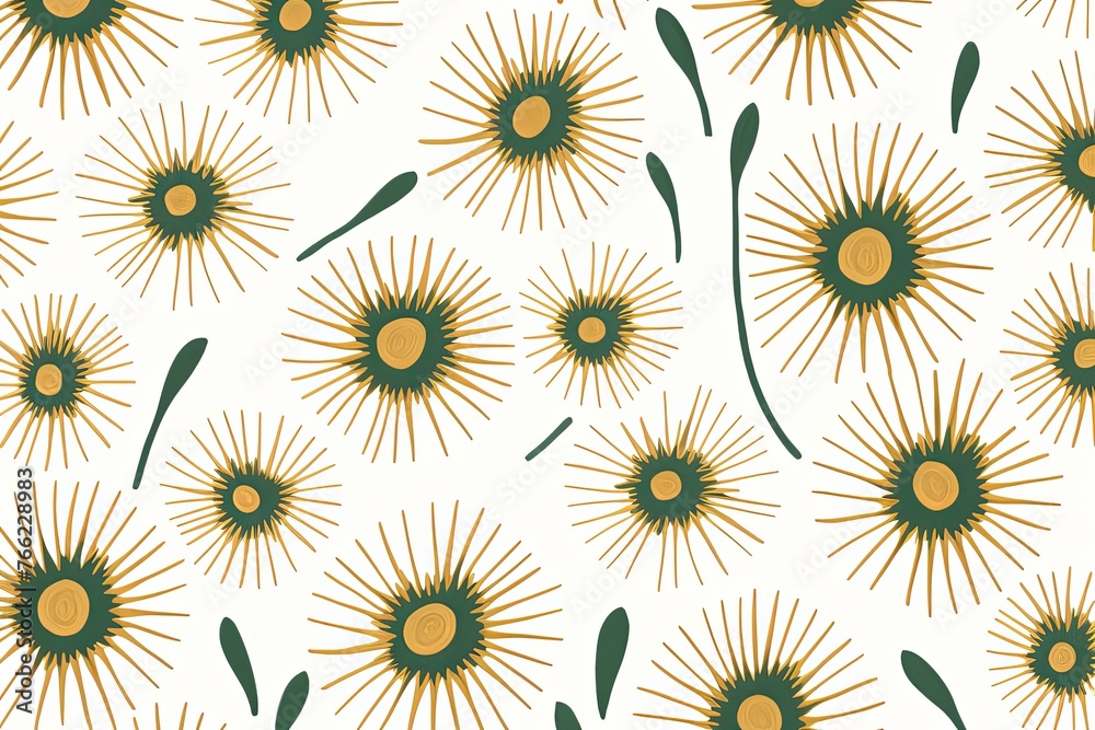 Daisy pattern, hand draw, simple line, green and gold