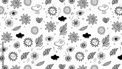 Seamless pattern with hand drawn doodle elements. Vector illustration.