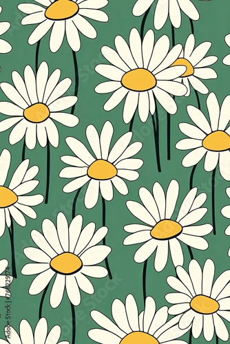 Daisy pattern  hand draw  simple line  green and gray.