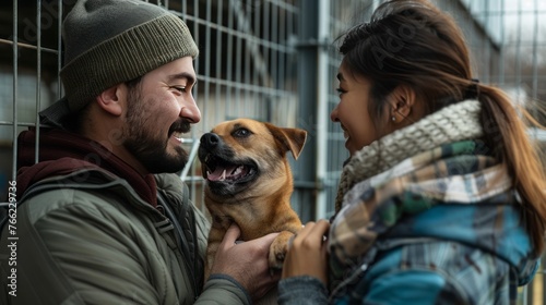 Capture the couple visiting an animal shelter and adopting a furry friend to bring home