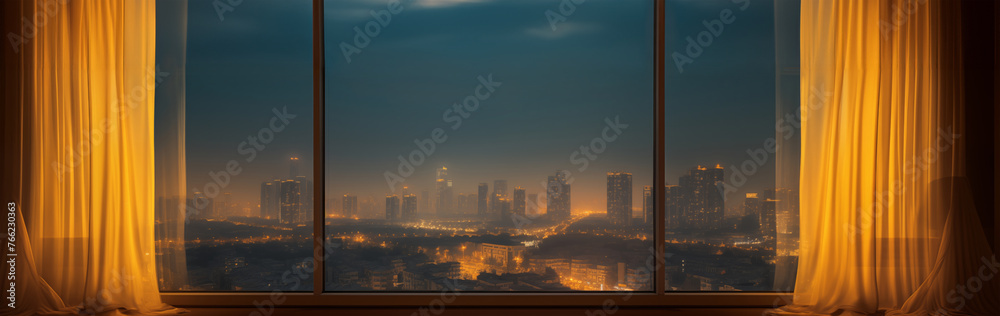 View from the window of the night metropolis, panorama - obrazy, fototapety, plakaty 