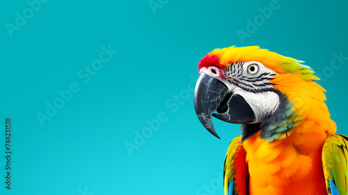 Beautiful colored parrot on tropical background