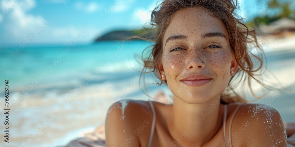 Woman Relaxing on Sandy Beach with Ocean View
Woman Relaxing on Sandy Beach with Ocean View