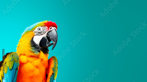 Beautiful colored parrot on tropical background