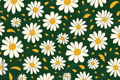 Daisy pattern  hand draw  simple line  green and mustard