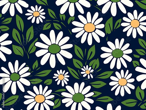 Daisy pattern  hand draw  simple line  green and navy blue