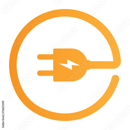 Electrical power plug icon with round wire as letter e shape. transparent vector.