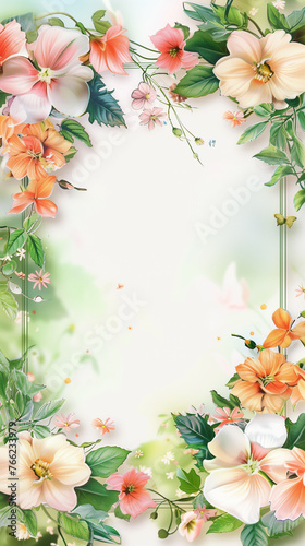 Stories template, an artistic arrangement of flowers and leaves captivates the eye. This display features both cut flowers and flowering plants, bringing a delightful touch of nature. Copy space © Iryna Melnyk