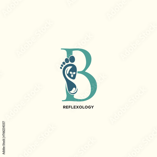Reflexology logo design with letter and foot clinic unique concept premium vector