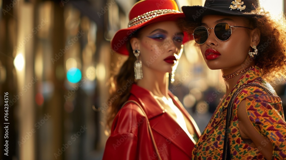 Capture the essence of style and sophistication with images of fashion models showcasing the latest trends in clothing, accessories, and makeup in a chic urban setting. 