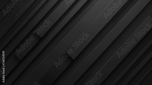Black abstract geometric background. Modern shape concept. Grey line on black. Minimal design. Cover design template, business background.