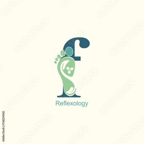 Reflexology logo design with letter and foot clinic unique concept premium vector