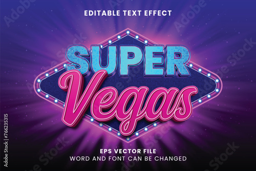 Super vegas neon glow editable vector text effect photo