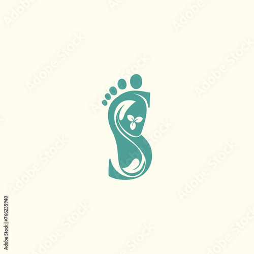 Reflexology logo design with letter and foot clinic unique concept premium vector