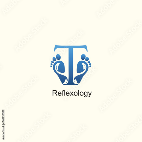 Reflexology logo design with letter and foot clinic unique concept premium vector