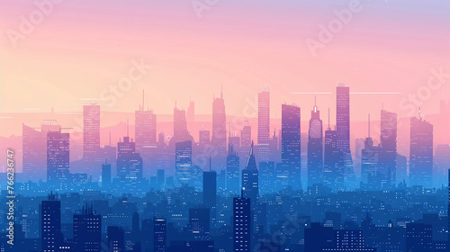 Futuristic cityscape at dusk  clean vector lines 