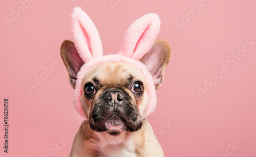 Bunny Eared Pup: Adorable Dog on Pink Background © Curioso.Photography