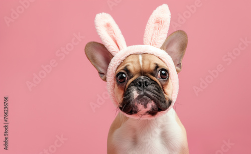 Bunny Eared Pup: Adorable Dog on Pink Background