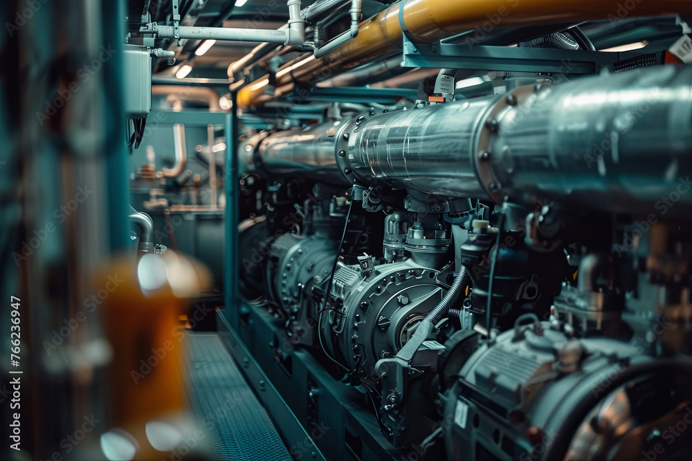 Submarine engine room, with twin diesel engines
Submarine engine room, with twin diesel engines