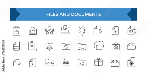 Files and Documents icon set. Office and Workplace web icons in line style. Employe, conference, project, document, business, work, support