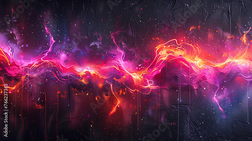 winner flames, neon lights red and purple, black background, artistic drawing in street art style. Generative Ai