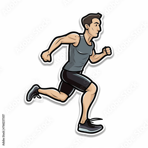 Athlete running, bright sticker on a white background