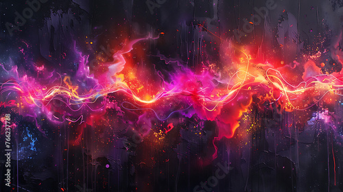winner flames, neon lights red and purple, black background, artistic drawing in street art style. Generative Ai