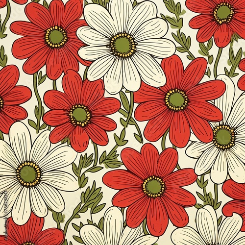Daisy pattern  hand draw  simple line  red and purple