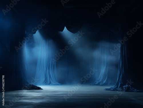 Dark azure background, minimalist stage design style photo