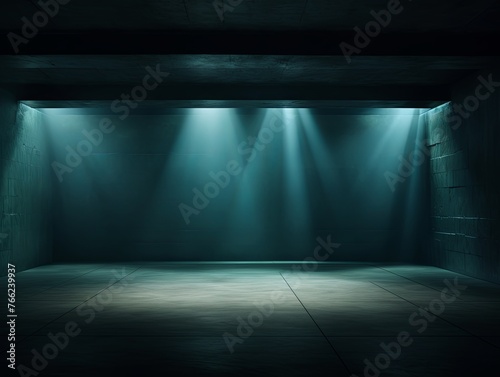 Dark cyan background, minimalist stage design style © Celina