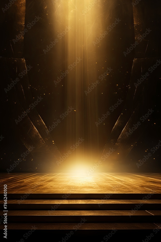 Dark gold background, minimalist stage design style