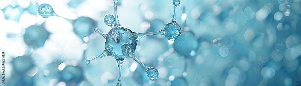 Close-up 3D render of water molecules in high detail, showcasing a scientific molecular structure Close-up 3D render of water molecules in high detail, showcasing a scientific molecular structure