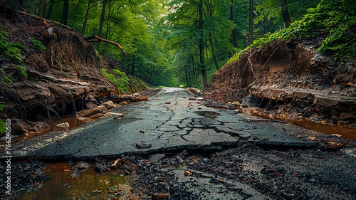 Nature reclaims territory in the aftermath of road collapse photo