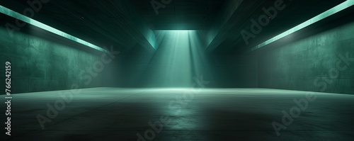Dark mint background, minimalist stage design style