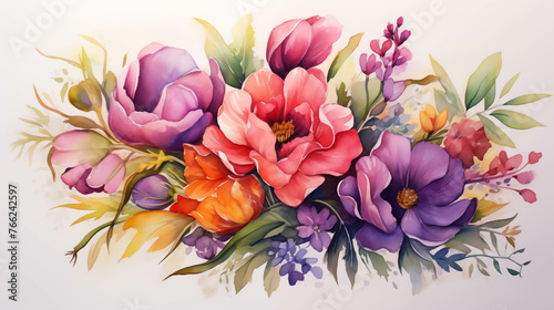 Beautiful watercolor paintings of colorful flowers.