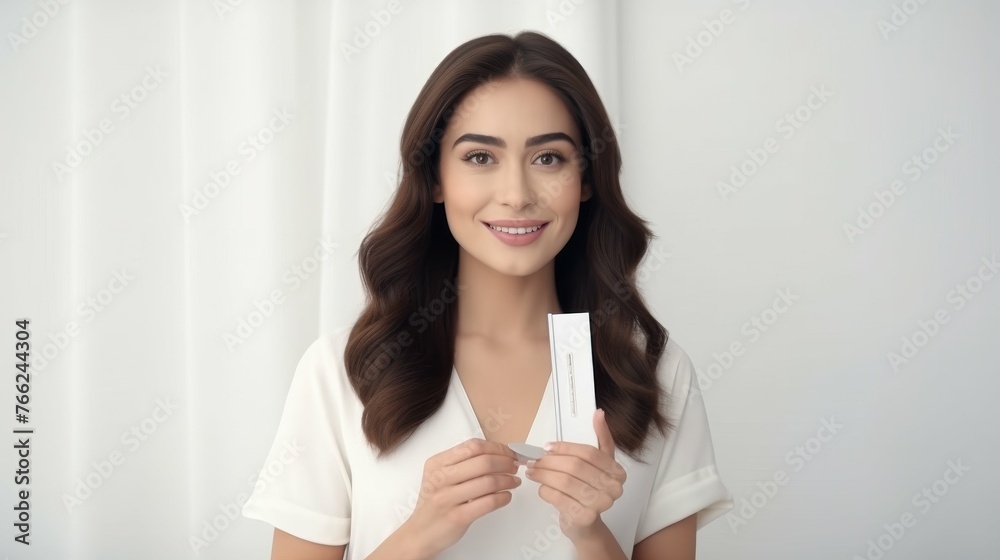 Woman Holding White Card in Front of Face Woman Holding White Card in Front of Face