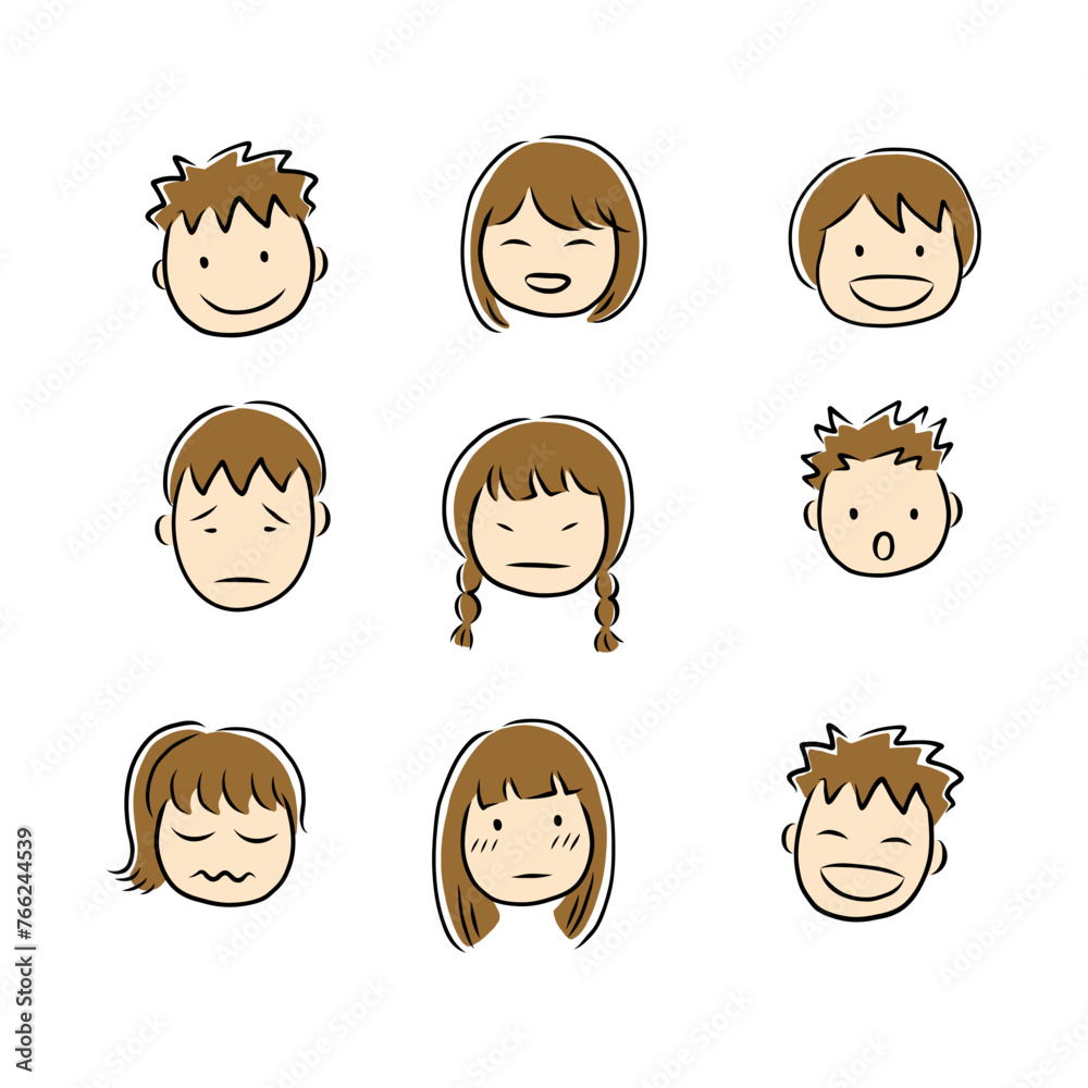 いろいろな表情の子どもたちの顔 いろいろな表情の子どもたちの顔