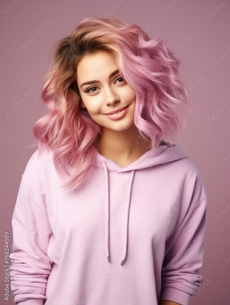 Woman With Pink Hair and Hoodie Woman With Pink Hair and Hoodie