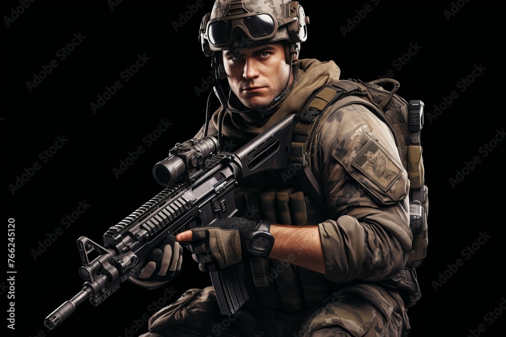Military Man Holding Rifle Military Man Holding Rifle