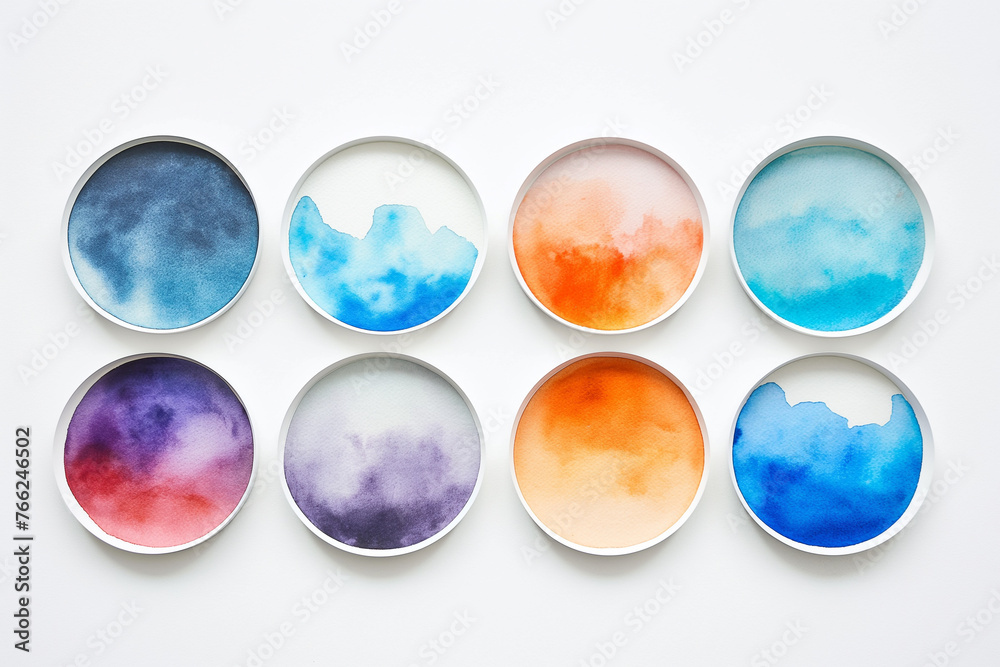 watercolor painting in circle shape on white background. watercolor painting in circle shape on white background.