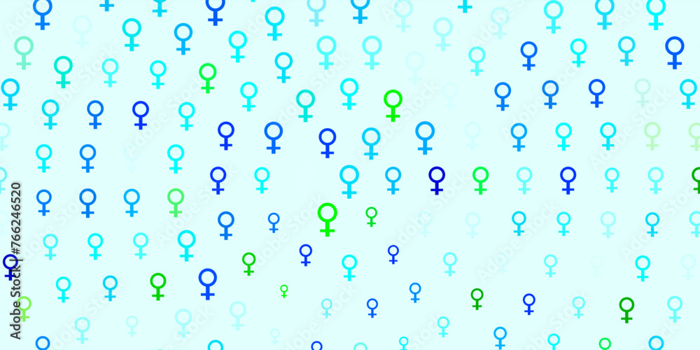 Light Blue, Green vector background with woman symbols.