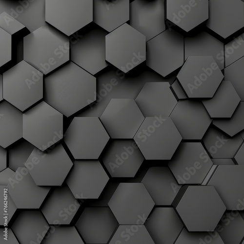 Hexagonal Hexagon Tiles, Minimalist Black and Grey Texture, Top View