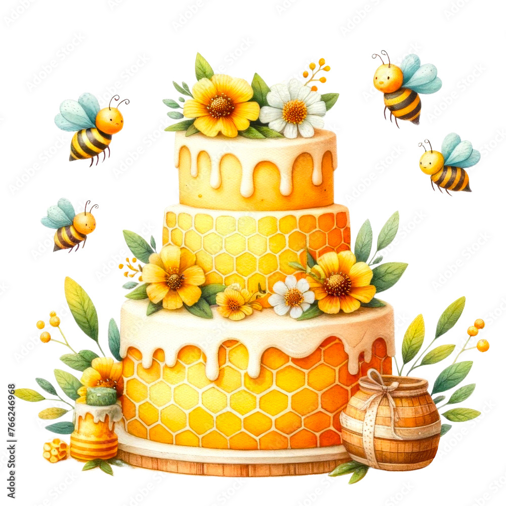 Bear-Bee Themed Birthday Illustration, A collection of adorable bear