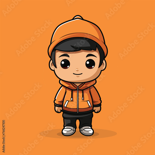 A casual, trendy character  at orange hoodie stands relaxed