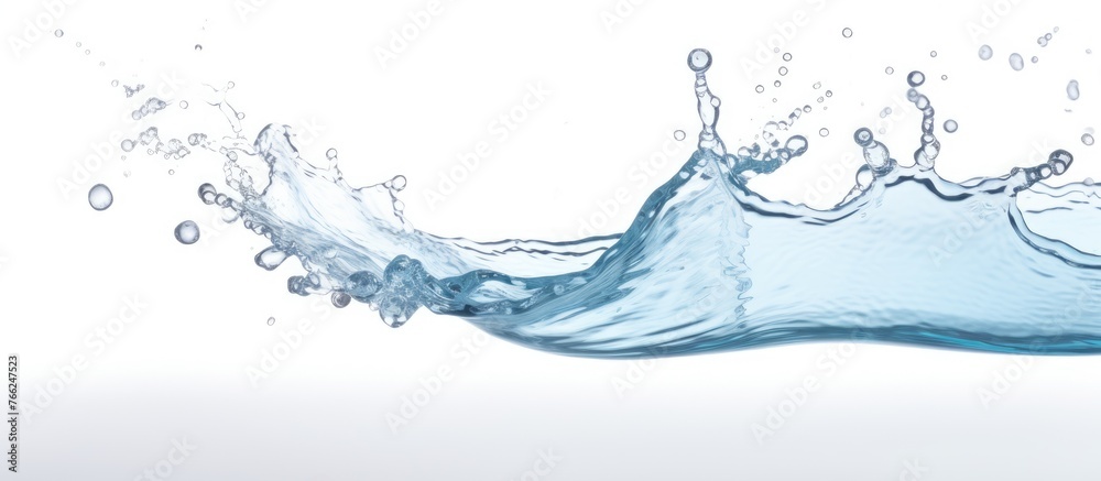 Close-up view capturing the details of a vibrant blue water wave filled with tiny bubbles and motion Close-up view capturing the details of a vibrant blue water wave filled with tiny bubbles and motion