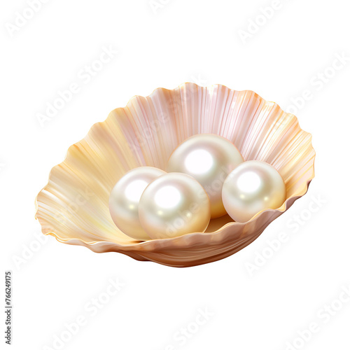 Pearl in shell isolated on white background